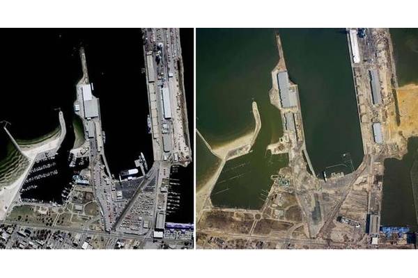 Gulfport, before and after hurricane Katrina. Image: NOAA