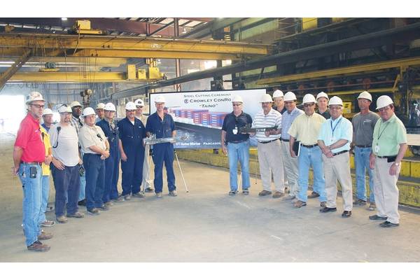 The VT Halter Marine and Crowley teams at Taíno’s steel cutting ceremony May 27 in Pascagoula, Miss. (Photo: VT Halter Marine)