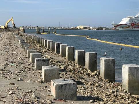 Installation of concrete relieving piles at North Cargo Berth 8 is near completion. (Photo: Canaveral Port Authority)