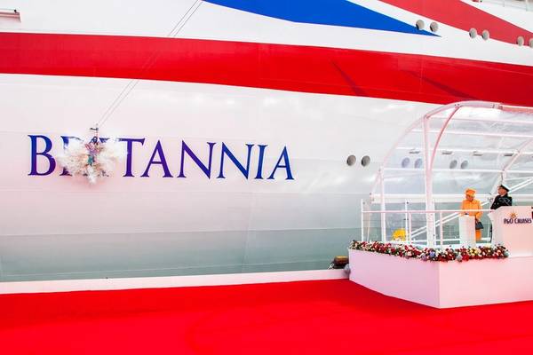 Her Majesty The Queen, accompanied by His Royal Highness The Duke of Edinburgh, officially named P&O Cruises new flagship Britannia. (Photo by James Morgan, © P&O Cruises)