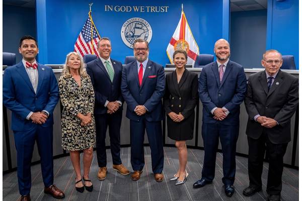 The Manatee County Port Authority board comprises, from left, Tal Siddique, third vice chairman; Carol Ann Felts; George Kruse; Mike Rahn, chairman; Amanda Ballard, second vice chairman; Jason Bearden; and Dr. Bob McCann, first vice chairman. (c) Seaport Manatee