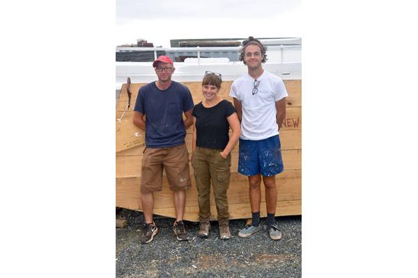 From left, Michael Allen, Lauren Gaunt, and Spencer Sherwood, three shipwrights apprentices who have joined the Chesapeake Bay Maritime Museum for the 2016-2018 restoration of the historic bugeye Edna Lockwood. (Photo: The Chesapeake Bay Maritime Museum)