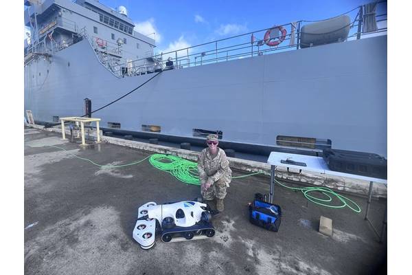 Modern robotic hull cleaners are being adopted by both commercial and military clients. Pictured is the Greensea IQ system before being put to the test late last year in Hawaii.
Image courtesy U.S. Army Colonel Rachael Hoagland