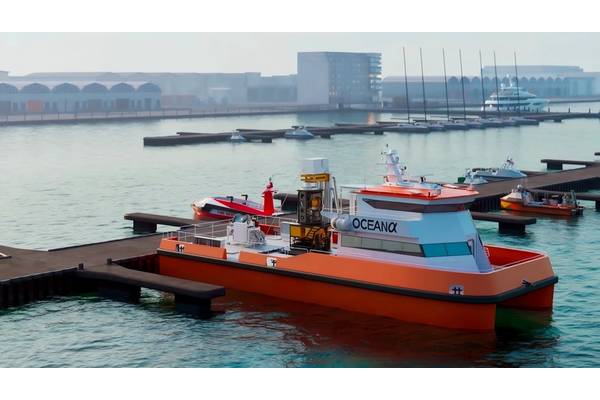 OceanAlpha’s new 24-meter-class V180 USV–ROV system integrates a DP2-enabled offshore USV with a work-class ROV.

Image courtesy Ocean Alpha