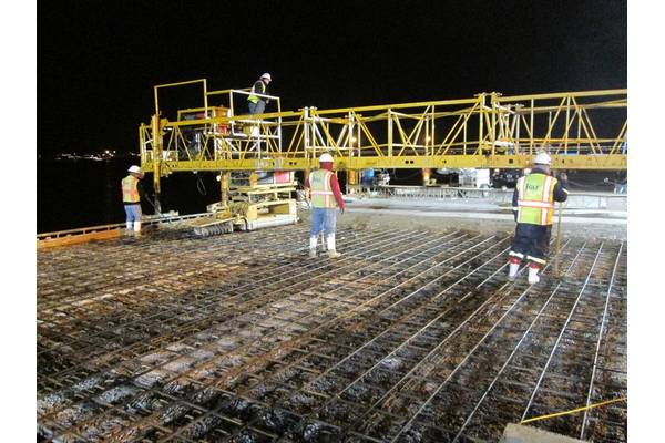 Overnight construction crew pouring new concrete deck (Photo: Canaveral Port Authority)