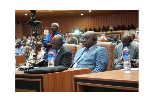 L-R: Secretary General, Abuja MoU, Captain Sunday Umoren; Director General, Nigerian Maritime Administration and Safety Agency, NIMASA, Dr. Dayo Mobereola; Gambian Minister of Transport, Works and Infrastructure, Hon. Ebrima Sillah  and Director, Maritime Safety and Security, Federal Ministry of Marine and Blue Economy, Babatunde Bombata during the 4th International Blue Economy Conference in Gambia. Photo Courtesy NIMASA