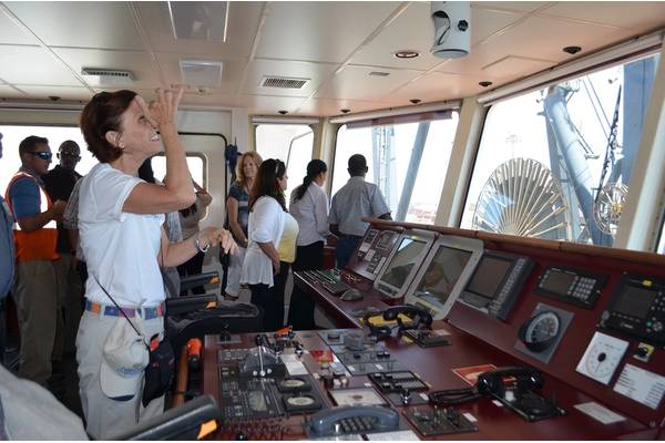 Students from Broward College’s Global Supply Chain Management School listen to Patrick Collins, General Manager of Crowley Latin American Services, LLC, talk about life at sea, before boarding one of the company’s cargo ships at Port Everglades for a tour. (Photo: Seafarers' House)