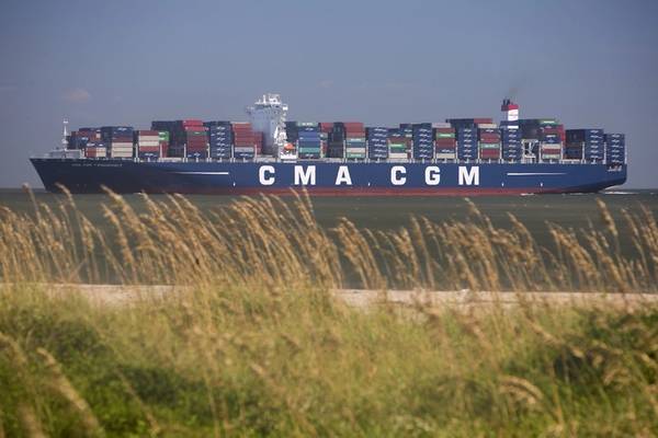 The CMA CGM Theodore Roosevelt enters the mouth of the Savannah River Friday, September 1, 2017. The 14,000-TEU vessel is the largest to ever call on the Port of Savannah. (Photo: Georgia Ports Authority/Stephen B. Morton)