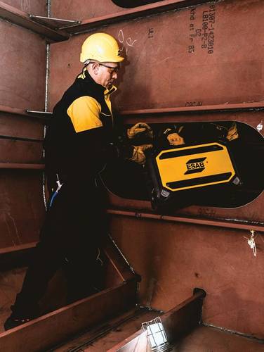 The ESAB Heavy Industrial Product line is suited for the challenges inherent in the shipbuilding environment. Photo courtesy ESAB